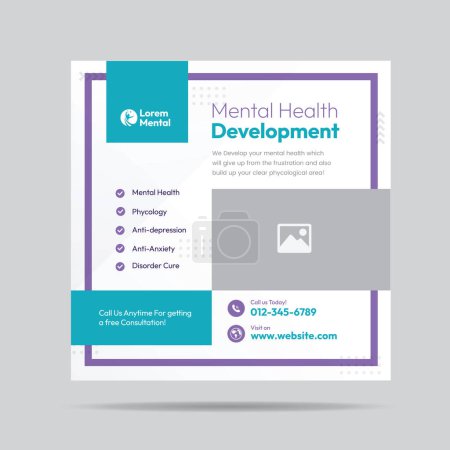 Illustration for Mental Health Development Social Media Post or phycological health treatment banner template - Royalty Free Image
