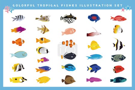 Ilustración de Clip art conjunto de varios peces tropicales, 34 peces tropicales icono conjunto - Imagen libre de derechos