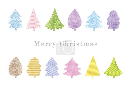 Téléchargez les photos : Cartes de Noël avec divers motifs japonais aquarelle sur l'arbre - en image libre de droit