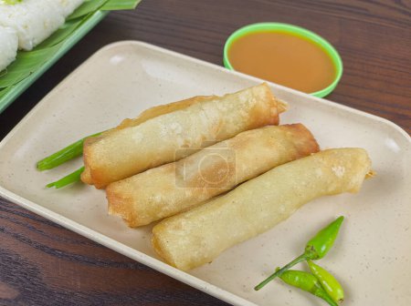 Photo for Traditional snack food from Indonesia. spring rolls are foods fried with chili sauce seasoning - Royalty Free Image