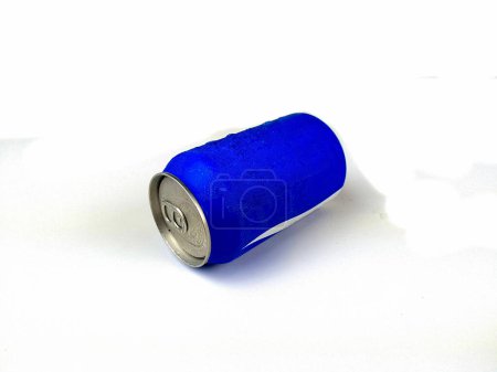 Photo for Close up of insulated blue cold drink cans in white background - Royalty Free Image