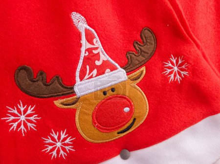 Photo for Christmas Background, Santa Claus Hat Depicted Snow Deer Sold at Christmas Supplies Store - Royalty Free Image
