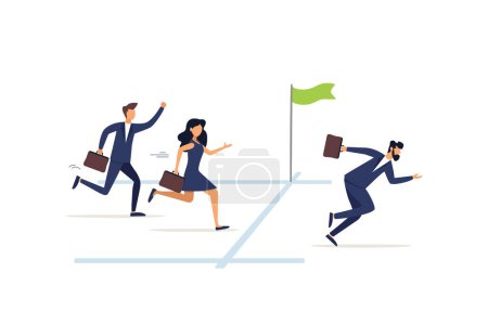 Businessman running extra mile from finish line to ensure success. Go extra miles or extra step ahead the goal, push more effort to ensure succeed, exceed or beyond expectation, dedication concept.