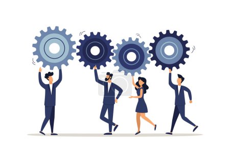 Les hommes d'affaires relient les roues dentées. Travailler ensemble, travailler en équipe ou coopérer à la réussite, solution pour le soutien de l'équipe pour la meilleure efficacité ou productivité, le développement ou le concept d'organisation.