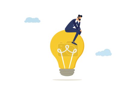 Smart businessman thinking on imagination lightbulb idea. Creative thinking, using imagination and creativity for solution idea or solve business problem.