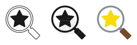 Magnifying glass with a star. Set of vector illustrations