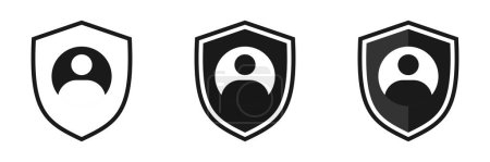 Shield icon with avatar. Set of vector illustrations