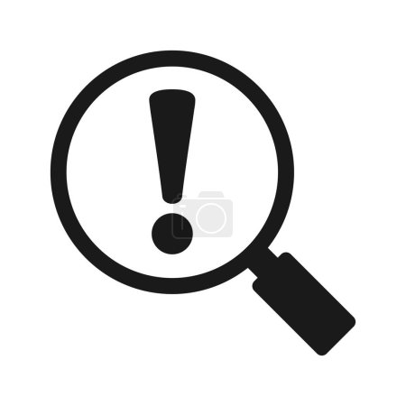 Magnifying glass icon with exclamation mark. Vector illustration
