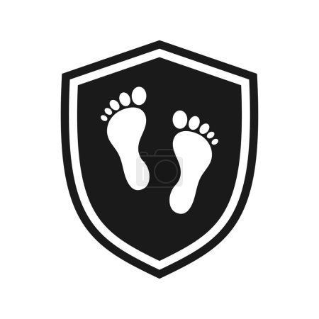 Shield icon with human footprint. Vector illustration