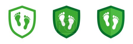 Set of shield icons with human footprint. Vector illustration