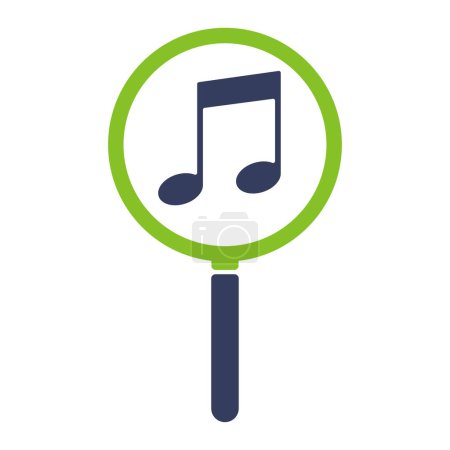 Icône de notes musicales dans une loupe. Illustration vectorielle
