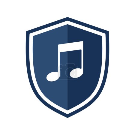 Music note icon on a shield. Vector illustration