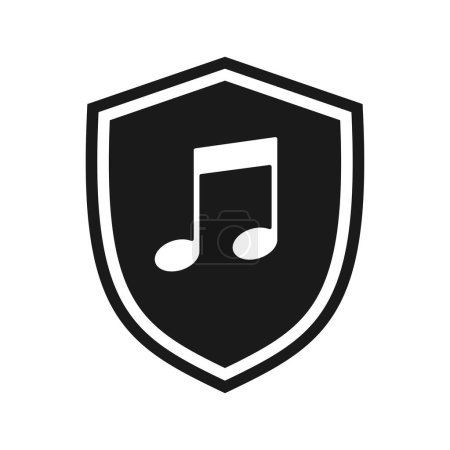 Music note icon on a shield. Vector illustration