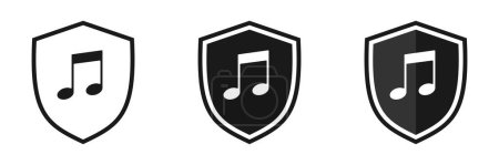 Set of musical note icons on a shield. Vector illustration