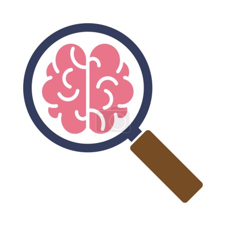 Icono de lupa con cerebro. ilustración