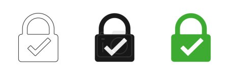 Photo for Set of lock icon with checkmark. Illustration - Royalty Free Image