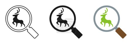 Set of magnifying glass icons with deer. Illustration