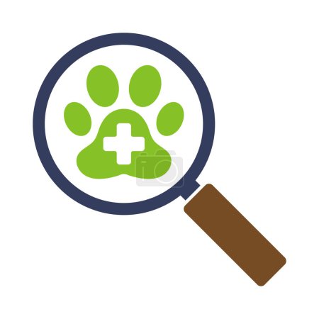 Magnifying glass icon with veterinary clinic. Illustration
