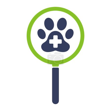 Icono de lupa con clínica veterinaria. Ilustración