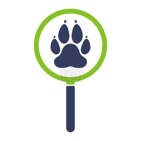 Magnifying glass icon with paw print. Illustration