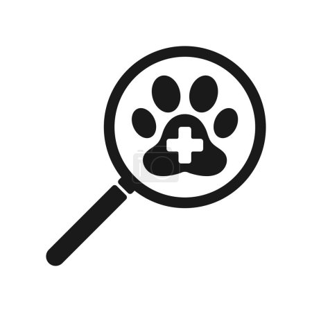 Icono de lupa con clínica veterinaria. Ilustración