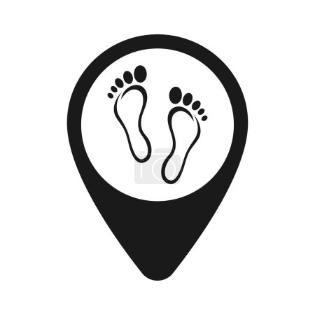 Pin-Symbole mit menschlichen Fußabdrücken. Illustration