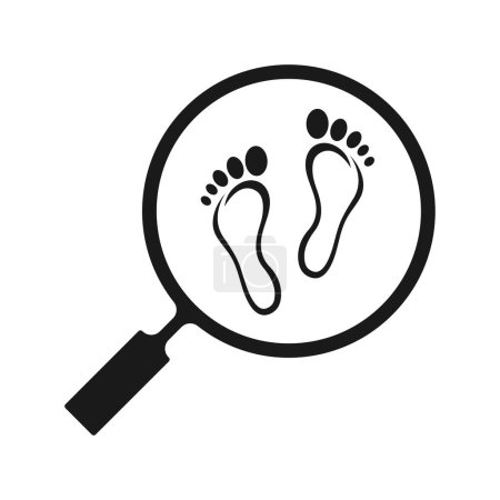 Magnifying glass icon with foot print. Vector illustration