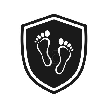 Shield icon with human footprint. Illustration	