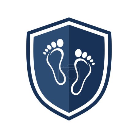 Shield icon with human footprint. Illustration