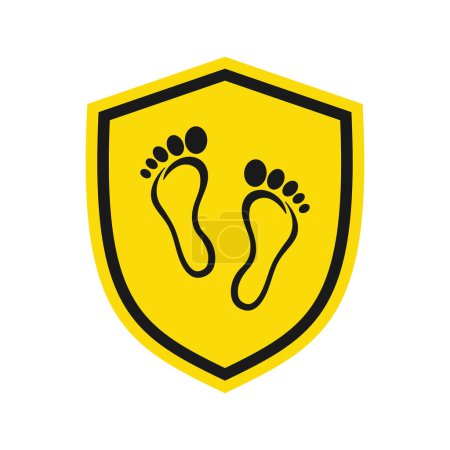 Shield icon with human footprint. Illustration