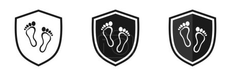 Shield icons with human footprints. Illustration