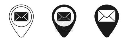 Email, envelope vector icon set. Mark it on the map. Illustration