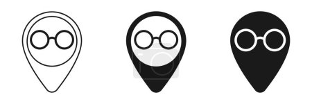 Set of glasses icons on a pin, illustration