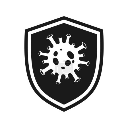 Icono de escudo con virus, ilustración