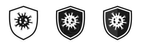 Shield icon set with virus, illustration