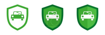 Set of shield icons with car, illustration