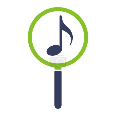 Magnifying glass icon with musical note, illustration