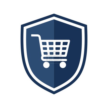 Shield icon with shopping cart, illustration