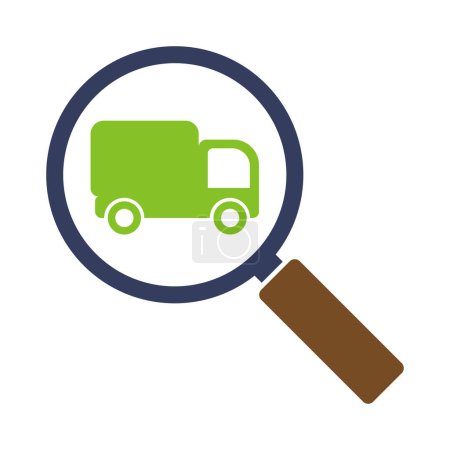 Magnifying glass icon with truck, illustration