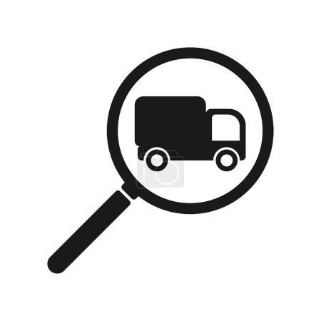 Magnifying glass icon with truck, illustration