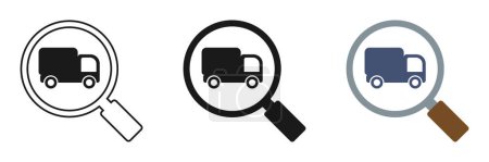 Magnifying glass icon set with truck, illustration