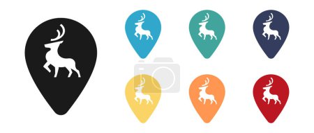 Deer, hunting concept vector icons set. Mark on the map. Illustration