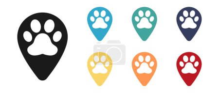 Paw, animal concept vector icons set. Mark on the map. Illustration