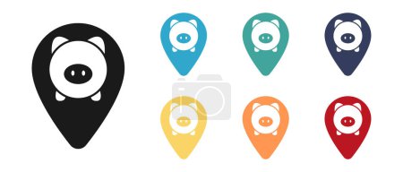 Pig, piggy bank concept vector icon set. Mark on the map. Illustration