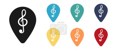 Clave triple, conjunto de iconos de vector de concepto de música. Marque en el mapa. Ilustración