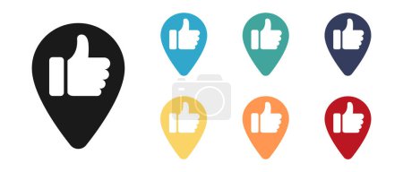 Thumb up, like concept vector icons set. Mark it on the map. Illustration
