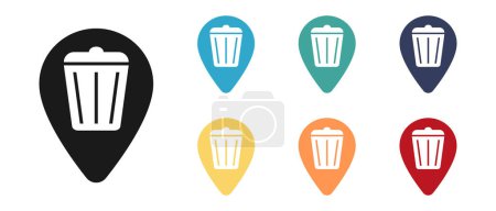 Recycle bin, delete concept vector icon set. Mark on the map. Illustration