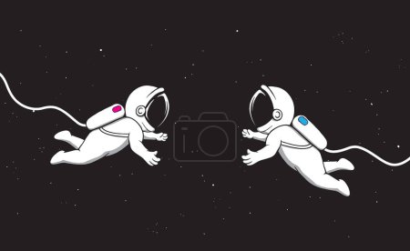 Illustration for Love in space.Astronauts girl and boy fly to each other - Royalty Free Image