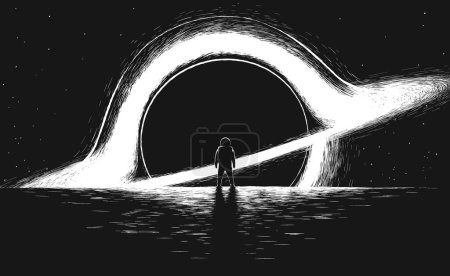 Téléchargez les illustrations : Astronaute près du plus grand trou noir du monde. Illustration vectorielle - en licence libre de droit