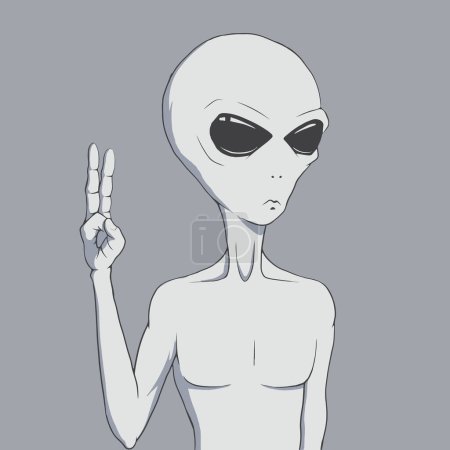 Téléchargez les illustrations : Alien montrant signe de paix.Illustration vectorielle - en licence libre de droit